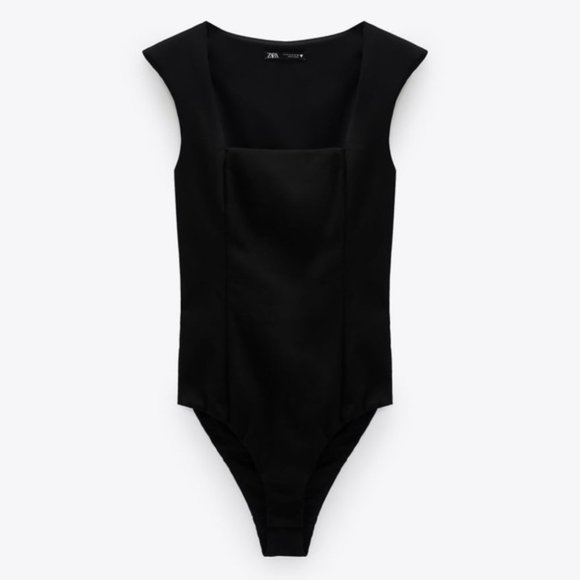 NEW & NEVER WORN Zara Black Bodysuit with Shoulder Pads - Picture 2 of 2